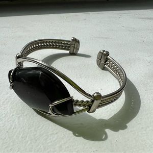 Black Stone Silver Wrapped Style Cuff Bracelet